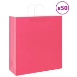 Cumpara ieftin Pungi de h&acirc;rtie 50 buc cu m&acirc;nere roz 45x17x48 cm