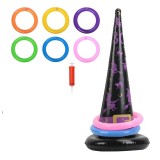 Cumpara ieftin Set 7 piese joc de aruncare, palarie de vrajitoare si 6 inele, latex, folie, multicolor