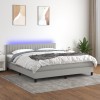 VidaXL Pat cu arcuri, saltea și LED, gri deschis, 160x200 cm, textil 3133325