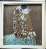 Gustav Klimt-&quot;Sărutul&quot; reproducere foto veche pe carton, &icirc;nrămată