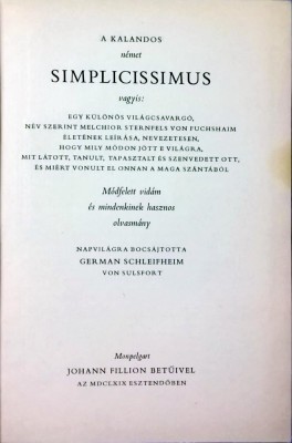 A kalandos Simplicissimus - 1031 (carte pe limba maghiara) foto