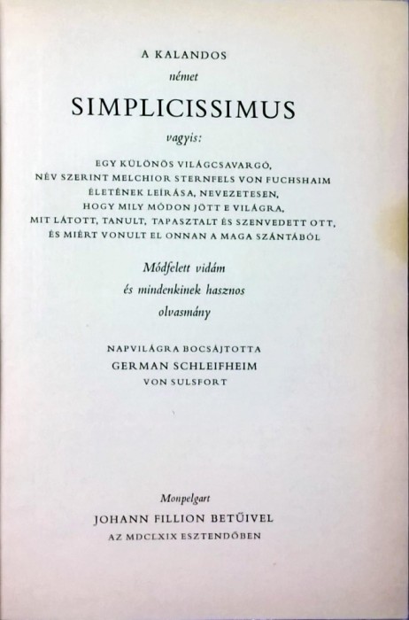 A kalandos Simplicissimus - 1031 (carte pe limba maghiara)