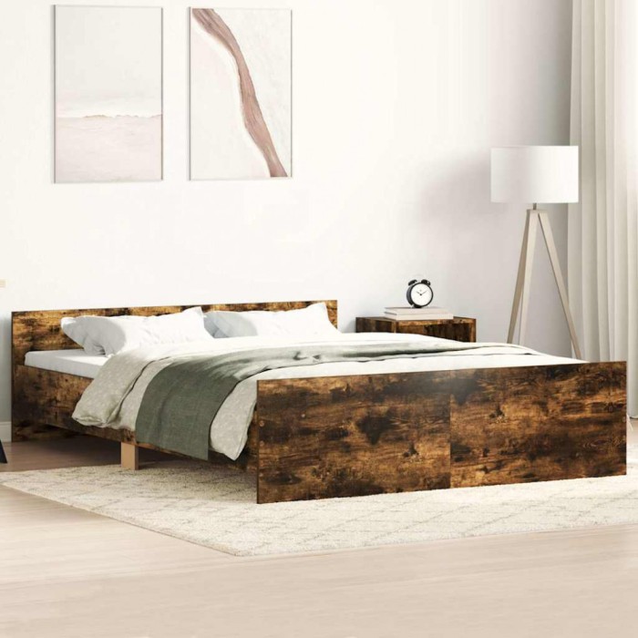 vidaXL Cadru pat cu tăblie la cap/picioare, stejar fumuriu, 140x200 cm 3203751