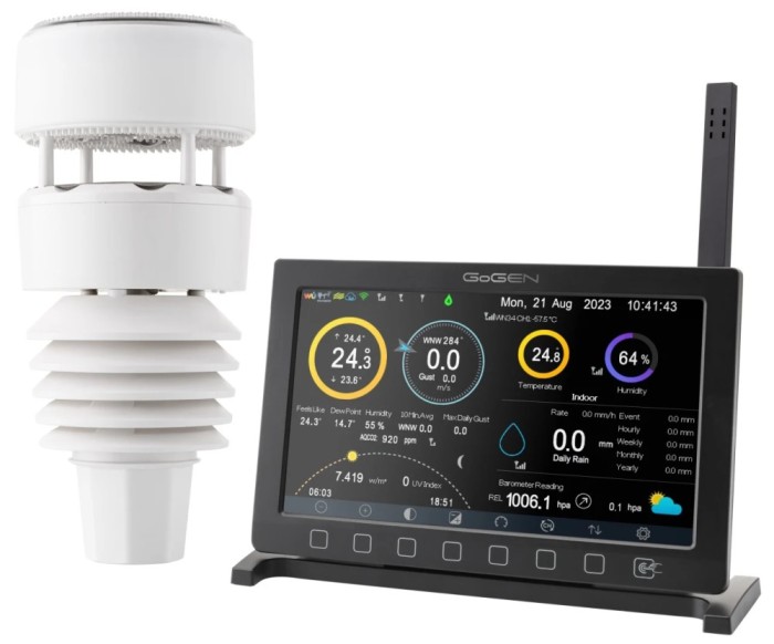 Statie meteo profesionala GoGEN ME 9900, afisaj color, aplicatie SMART, senzori de ploaie, temperatura, vant si umiditate, negru