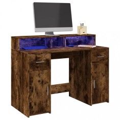 vidaXL Birou cu lumini LED stejar fumuriu 120x55x91 cm lemn prelucrat