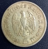 (A1086) MONEDA DIN ARGINT GERMANIA - 5 MARK 1936, LIT. A, PAUL VON HINDENBURG, Europa