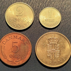Lot monede Danemarca - 1, 2, 5 ore, 1 krone