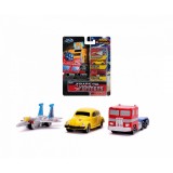 Set 3 masinute nano Transformers, din metal, modelele Optimus Prime, Starscream si Bumblebee VW Beetle, Simba