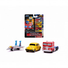 Set 3 masinute nano Transformers, din metal, modelele Optimus Prime, Starscream si Bumblebee VW Beetle