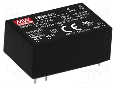 Convertor AC/DC 3W MEAN WELL 85-305VAC 3,3VDC 900mA foto