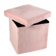 Taburet pliabil cu spatiu depozitare din textil pufos roz 38 cm x 38 cm x 38h Elegant DecoLux foto