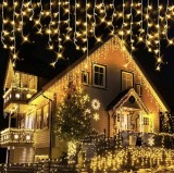 Instalatie Craciun Turturi cu Flash 30m, 720 Led-uri, Rezistent Apa, Perdea, Franjuri, Exterior Interior, Interconectabila, Fir Alb gros, Alb Cald