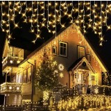 Instalatie Craciun Turturi cu Flash 12m, 300 Led-uri, Rezistent Apa, Perdea, Franjuri, Exterior Interior, Interconectabila, Fir Alb gros, Alb Cald