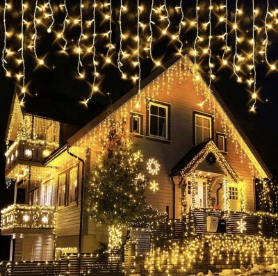 Instalatie Craciun Turturi cu Flash 20m, 480 Led-uri, Rezistent Apa, Perdea, Franjuri, Exterior Interior, Interconectabila, Fir Alb gros, Alb Cald - C foto