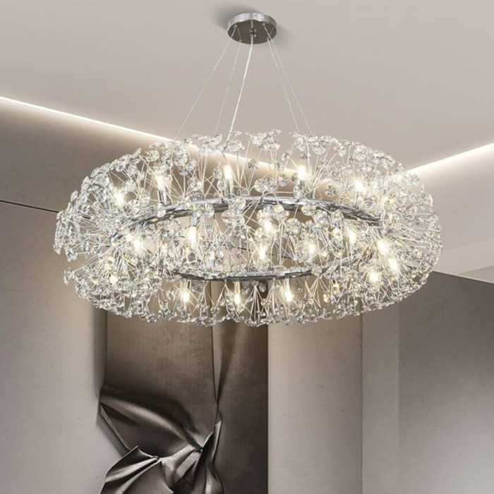Candelabru Cristal SEGOVIA Magno 5x E14, Diametru 60cm, Argintiu Lucios, Inaltime Reglabila ModernLight Concept