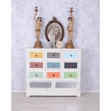 Comoda din lemn masiv alb cu sertare colorate MXA006
