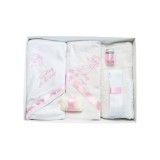 Cumpara ieftin Trusou Botez 6 piese personalizat cu broderie - "Cu drag de la Nasi" - Ingeras - ALB - ROZ- TB116