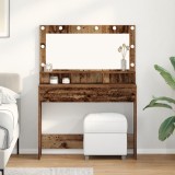 vidaXL Masă de toaletă cu lumini LED, lemn vintage, 100x41x135 cm
