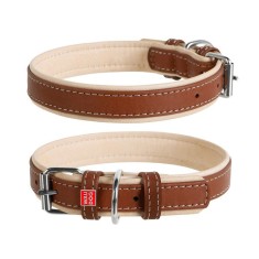 Zgarda din piele Soft pentru caini 30-39 cm, 20 mm brun-bej foto