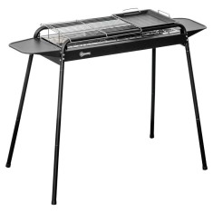 Gratar gradina/camping cu carbuni, portabil, grill dreptunghiular, cu rafturi, structura inox, 113x56x82&nbsp;cm