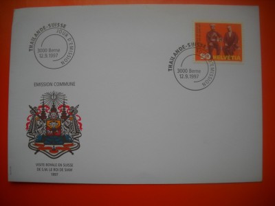 HOPCT PLIC FDC S NR 453 VIZITA REGELUI THAILANDA IN ELVETIA 1997 foto