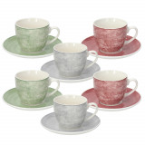 Set 6 cesti de ceai cu farfurie Iris Petra, Tognana Porcellane, 200 ml, portelan New Bone China, multicolor