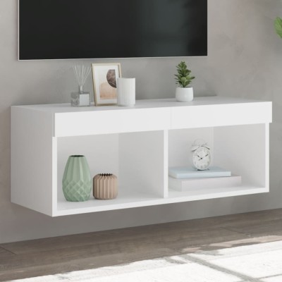 Comodă TV cu lumini LED, alb, 80x30x30 cm foto