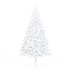 Brad de Crăciun artificial jumătate LED&suport alb 120 cm PVC