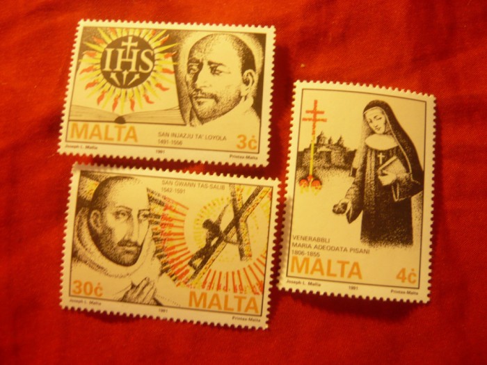 Serie Malta 1991 - Personalitati Religioase , 3 valori