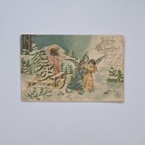 Carte Postala tematica de Sarbatori (Craciun) litografie reliefata, circulata cu timbru Orsova - Timisoara 1899, Timis / Banat / Romania