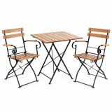 Set mobilier bistro pliabil pentru gradina,terasa si balcon,3 piese,masa 70x70 cm si 2 scaune,structura rezistenta din otel si lemn de salcam,des