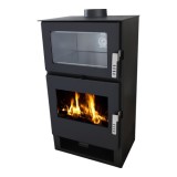 Soba moderna VERSO F INOX, 9 kW, din oțel inoxidabil, cu geam termorezistent, design modern, negru