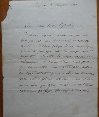 Scrisoare olografa Dimitrie Sturdza, Cernauti, 1850, cu transcrierea ei foto