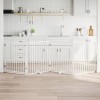VidaXL Poartă c&acirc;ini pliabilă cu ușă, 4 panouri, alb, 320 cm, lemn plop 352187