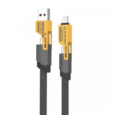 Cablu Date si Incarcare USB-A / USB-C - Lightning / USB-C Sendem M84 4in1, 65W, 1m, Galben foto