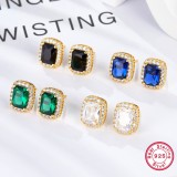 Cumpara ieftin Cercei din Argint 925 Placati cu Aur, Cristale Emerald Cut si Halo Zirconiu