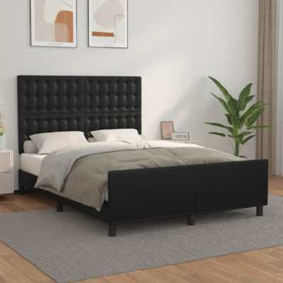 vidaXL Cadru de pat cu tăblie, negru, 140x190 cm, piele ecologică foto