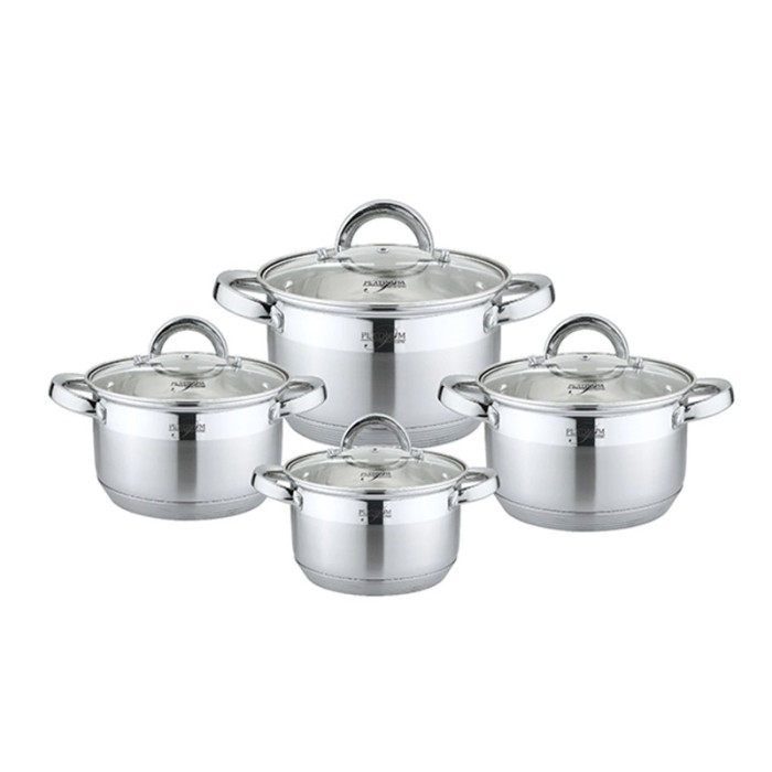 Set oale Platinum Collection, 2.1-5.1 l, 16-22 cm, 8 piese, inox, capac sticla, Argintiu