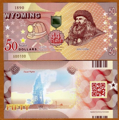 !!! SUA = FANTASY NOTE = WYOMING - 2020 - UNC / AL 44 - LEA STAT / POLIMER foto