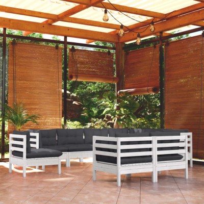 vidaXL Set mobilier de grădină cu perne, 9 piese, alb, lemn masiv pin 3096768 foto