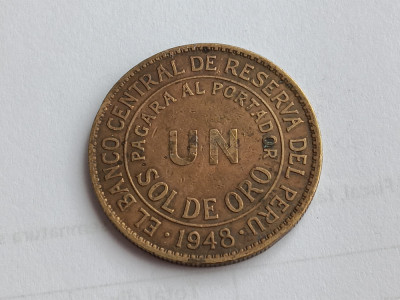 M3 C50 - Moneda foarte veche - Peru - 1 sol de oro - 1948 foto