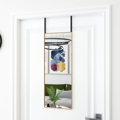 Oglindă pentru ușă, auriu, 30x80 cm, sticlă și aluminiu foto