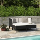 VidaXL Set mobilier de grădină cu perne, 4 piese, negru, poliratan