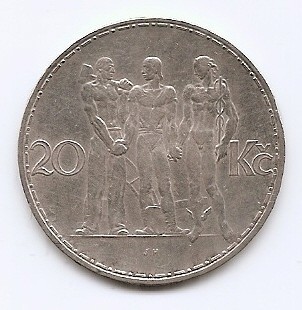 Cehoslovacia 20 Koruny 1933 - Argint, 34 mm, KM-17