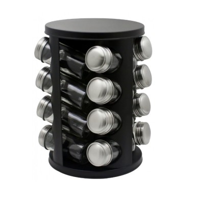 Set organizator condimente rotativ, 16 recipiente, negru-mat foto