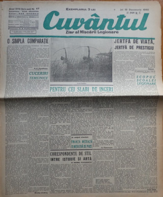 Cuvantul, ziar al miscarii legionare, 19 decembrie 1940, nr. 67 foto