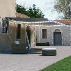 vidaXL Copertină retractabilă manual cu LED albastru și alb 600x300 cm 3069601