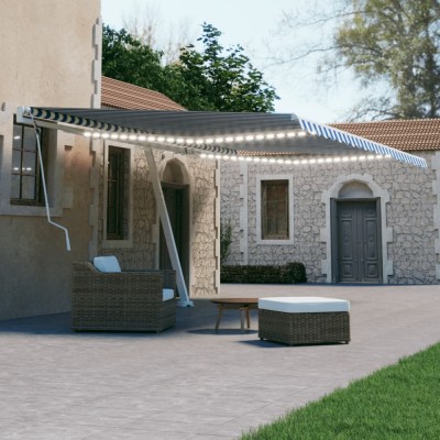 Copertină retractabilă manual cu LED albastru și alb 600x300 cm foto