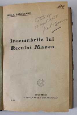 INSEMNARILE LUI NECULAI MANEA de MIHAIL SADOVEANU , 1925 foto