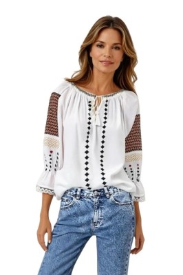Bluza tip ie dama R25 alb optic/rosu bordo , marimea 2XL foto